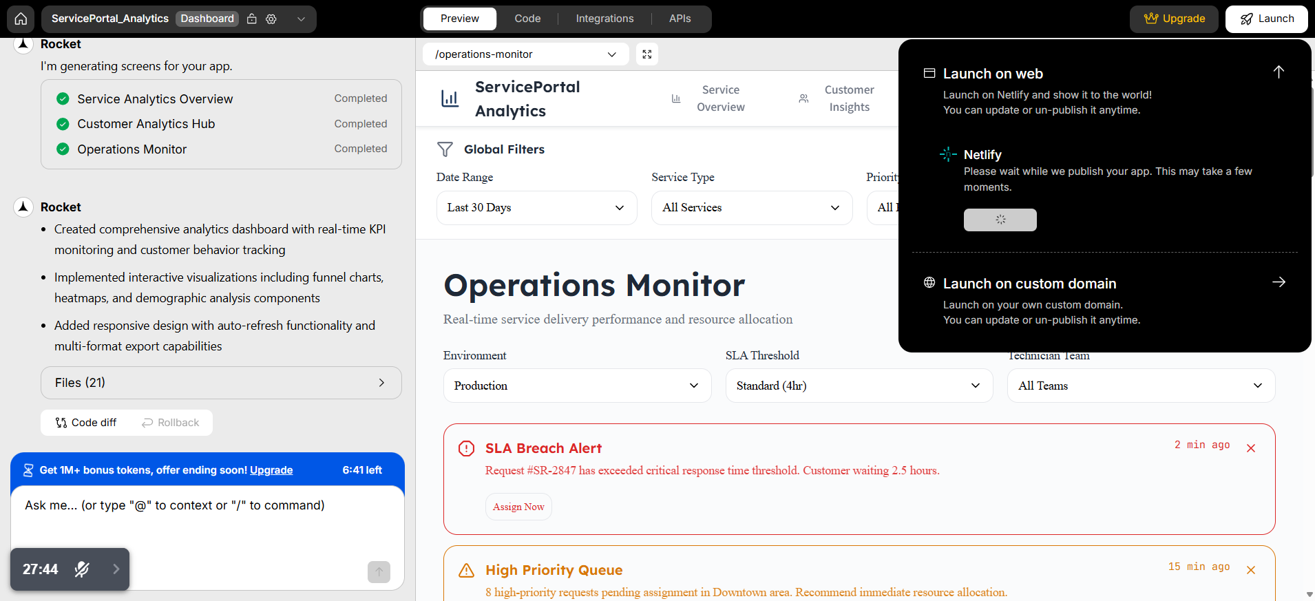 screenshot of Rocket.new 'Launch on web' button