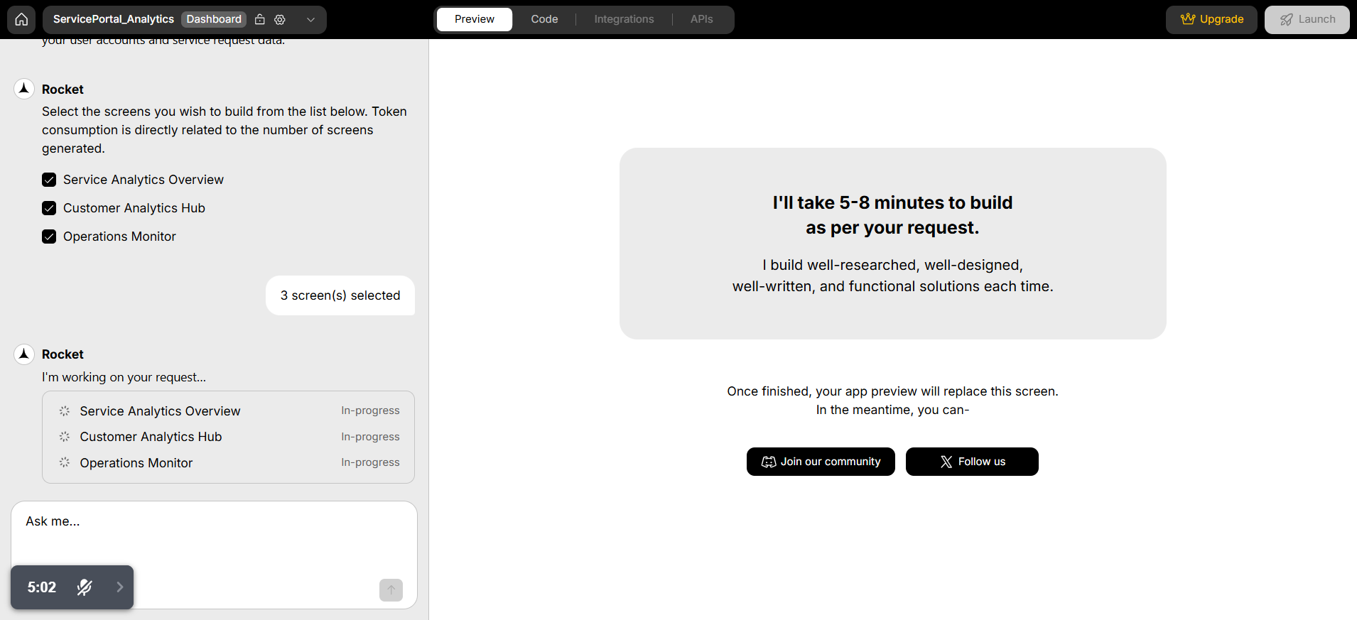 screenshot of Rocket.new Generating process