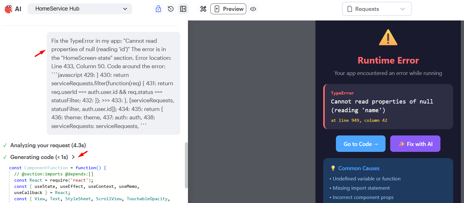 screenshot of fixing Runtime Error