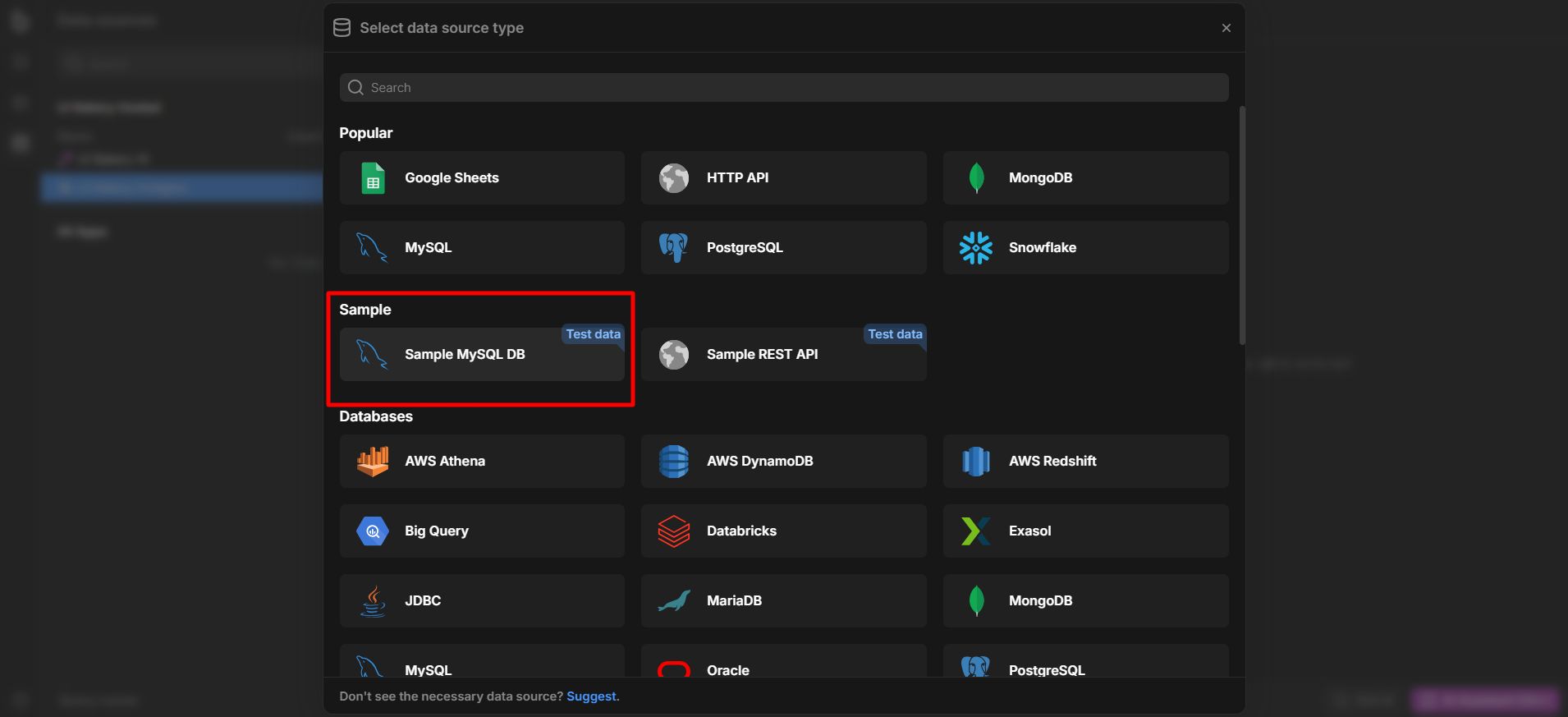 Screenshot of 'Sample MySQL DB' database