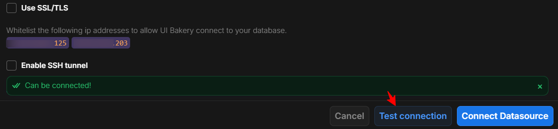 Screenshot of UI Bakery 'Test Connections' button