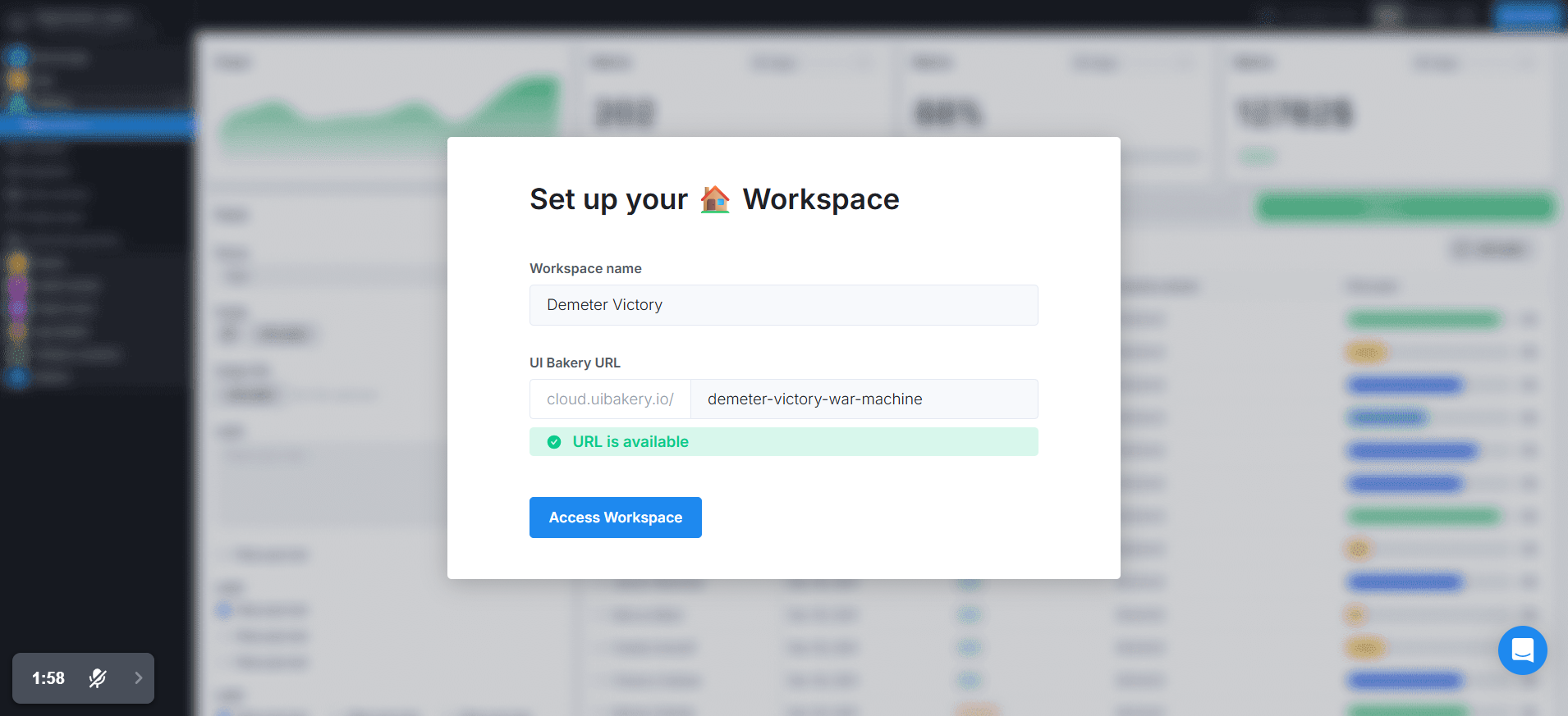 screenshot of UI Bakery Workspace settings