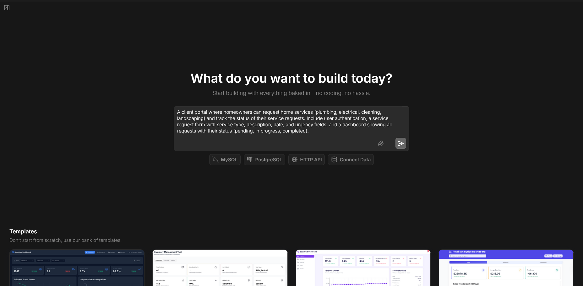 screenshot of UI Bakery chat