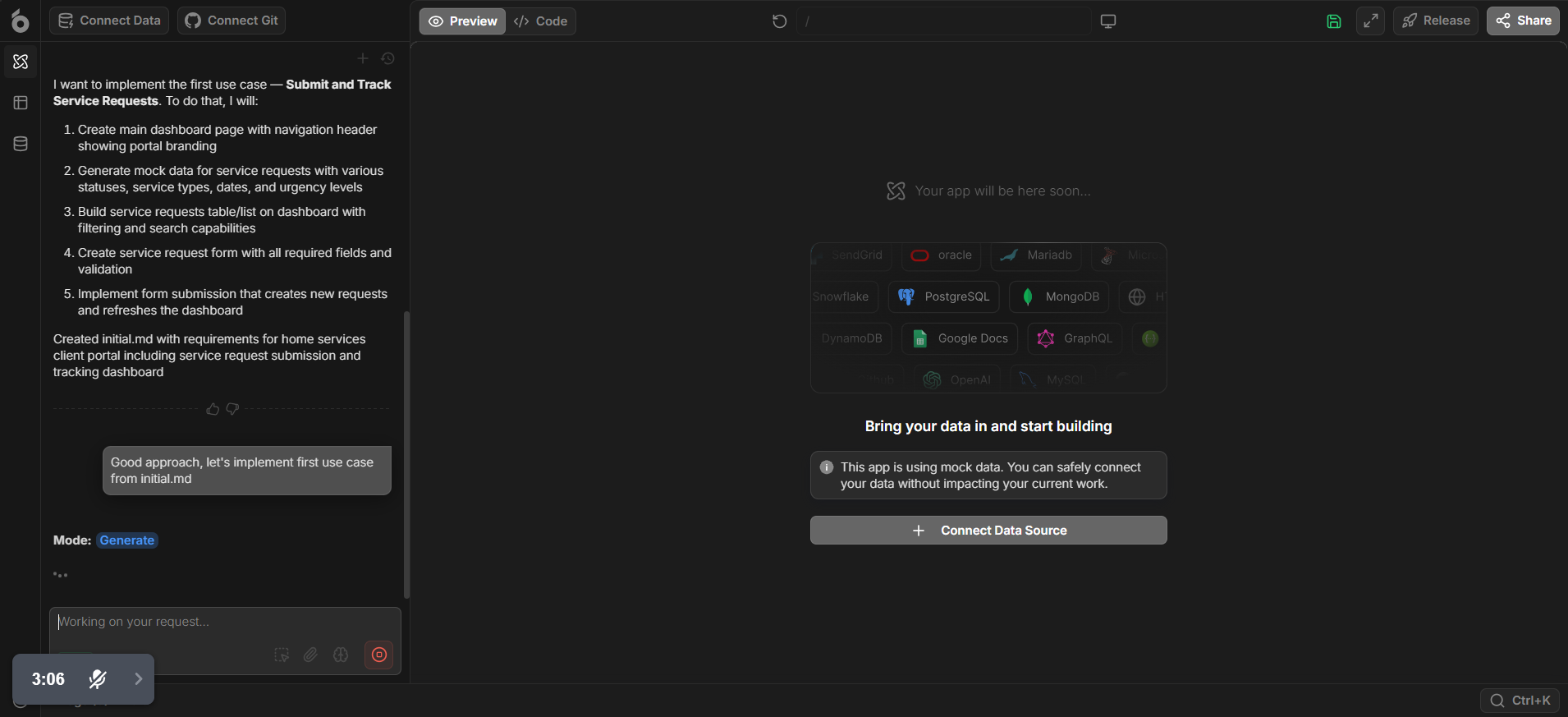 screenshot of UI Bakery chat conversation