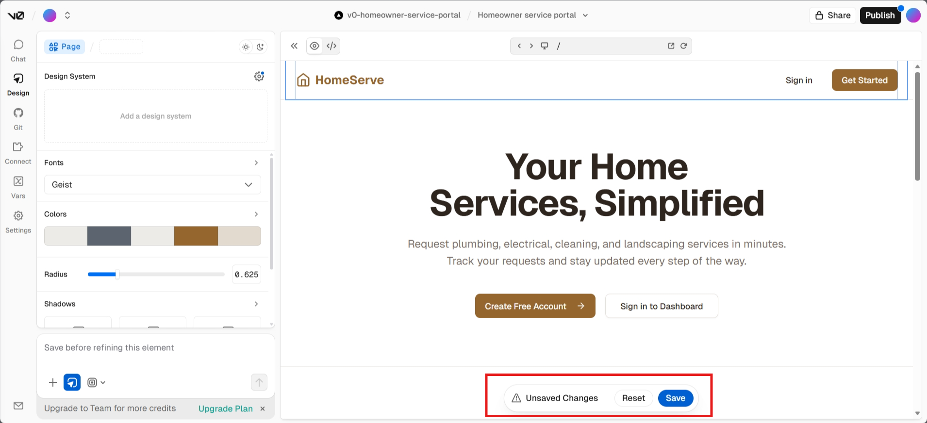 screenshot of v0 APP builder