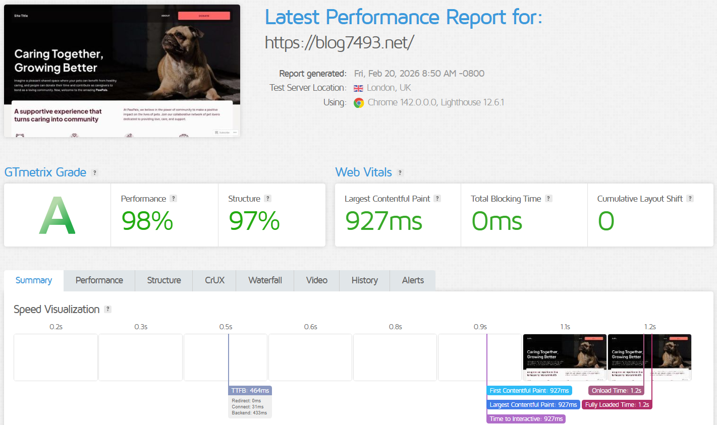 snimka zaslona najnovijeg izvješća o performansama WordPress.com-a