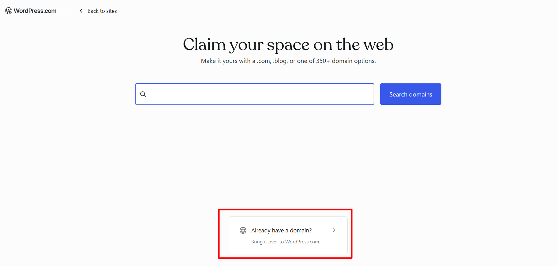 snimka zaslona gumba 'Already have a domain?'