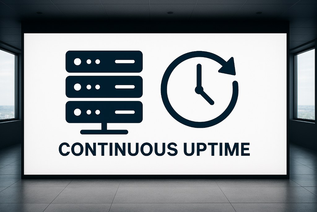 A big screen showing continuous server uptime.