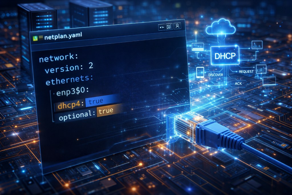 A glowing network interface connected to servers