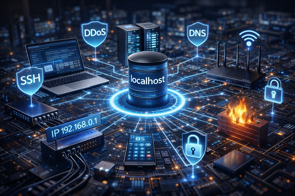 A realistic server rack and networking setup with routers