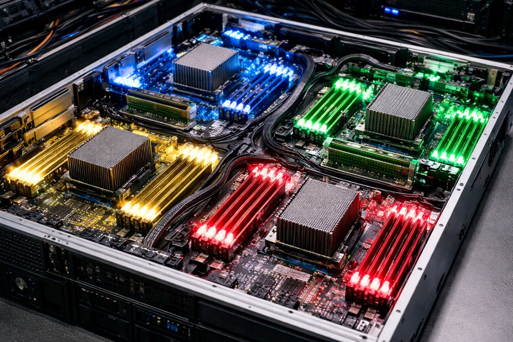 A server motherboard with multiple CPUs
