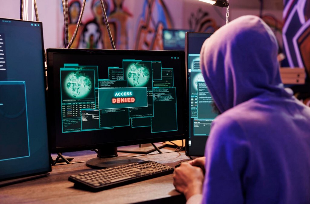 A technician viewing a hacked computer.