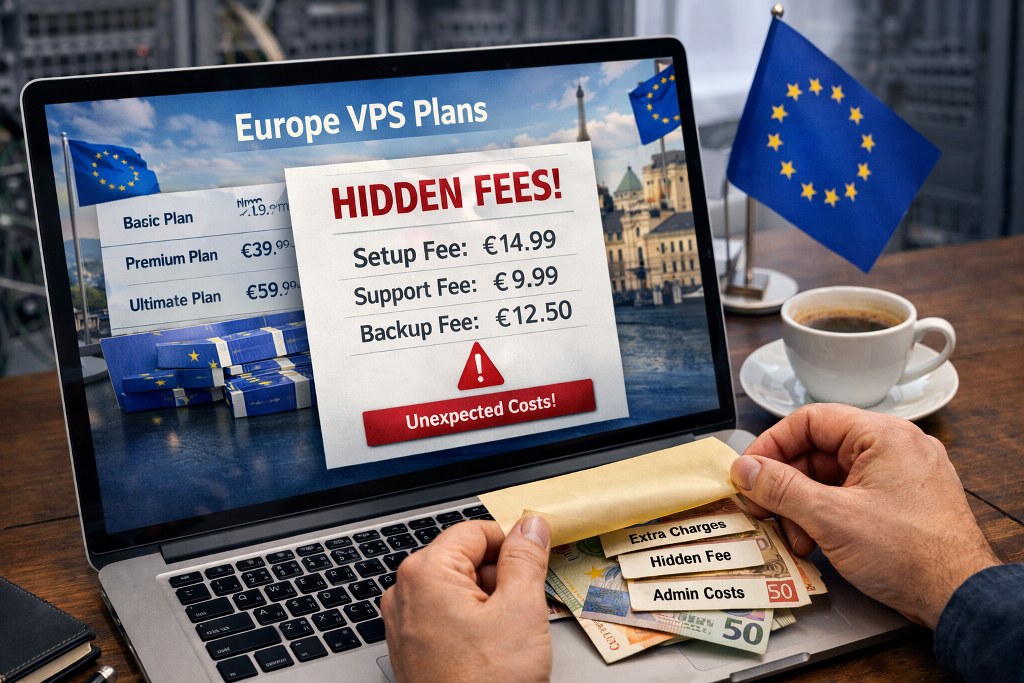 A user discovers unexpected hidden fees on a Europe VPS plan