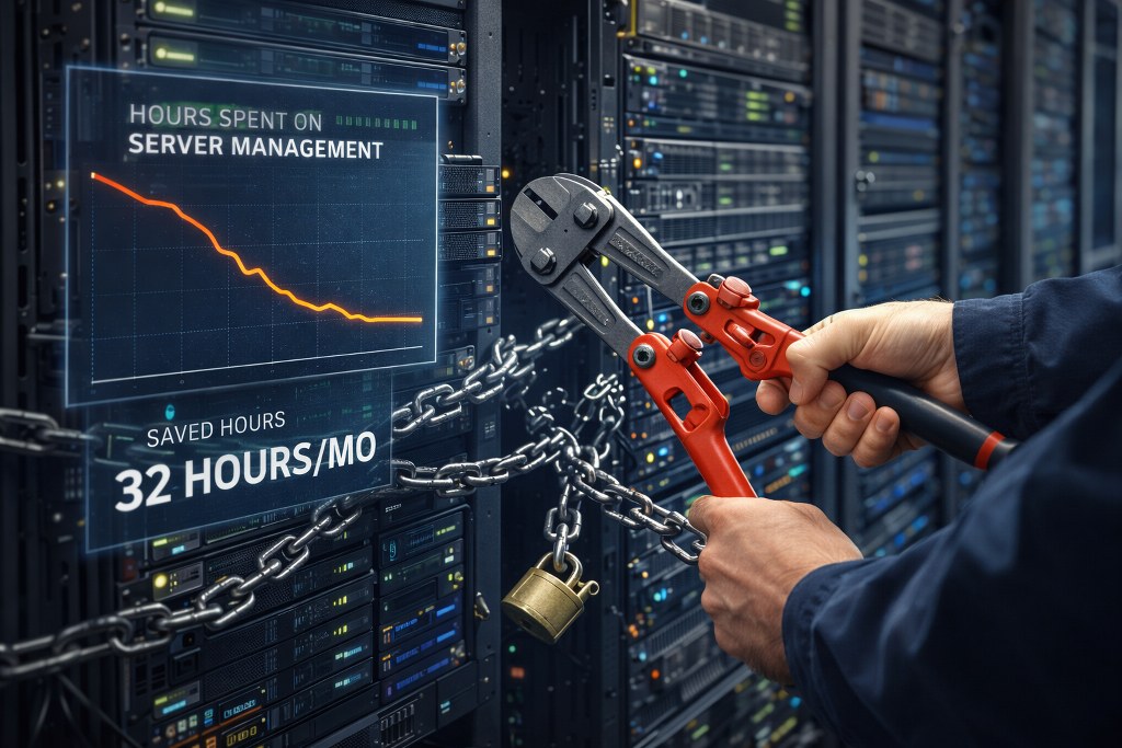 Automation breaks the workload, dramatically reducing monthly server management hours.