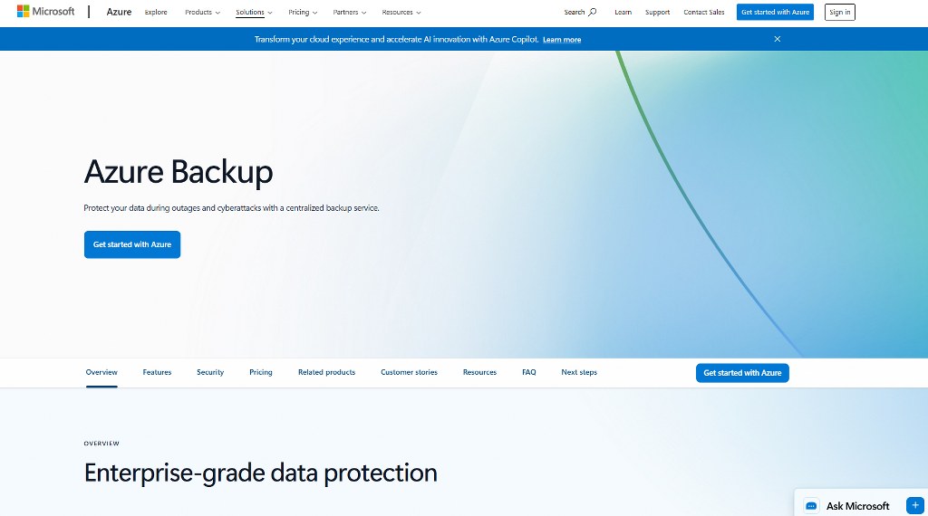 Azure Backup website.