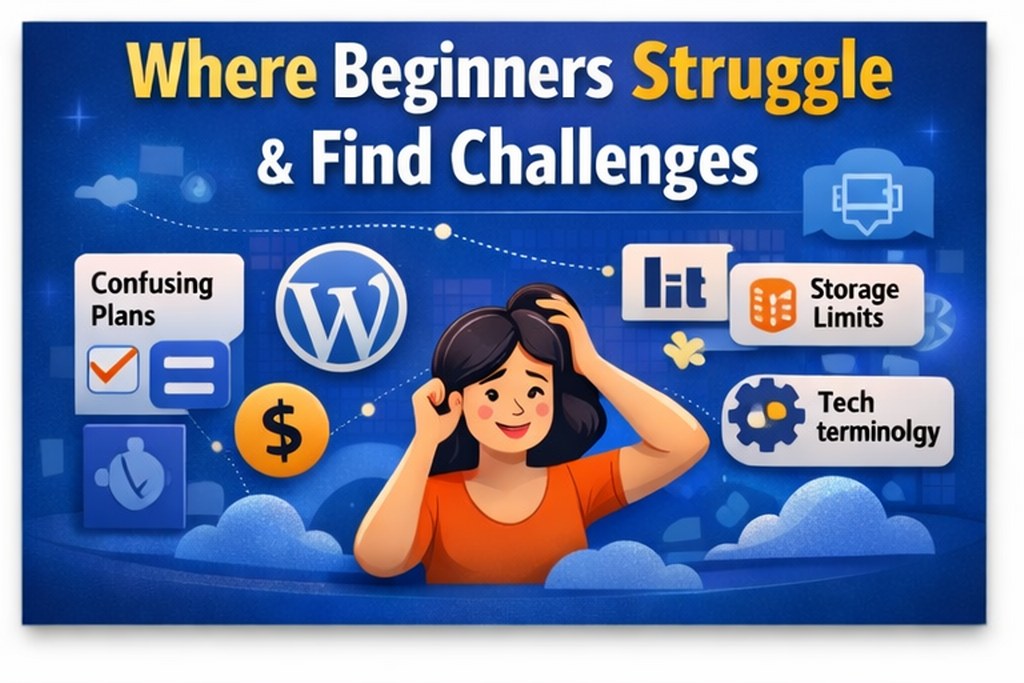 Common beginner challenges in web hosting infographic