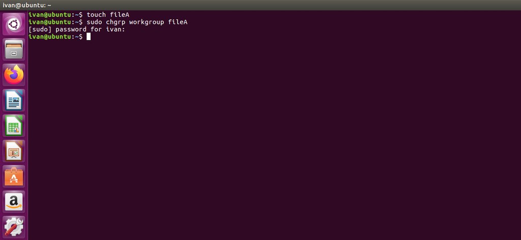Creating a file and changing group ownership on Linux.