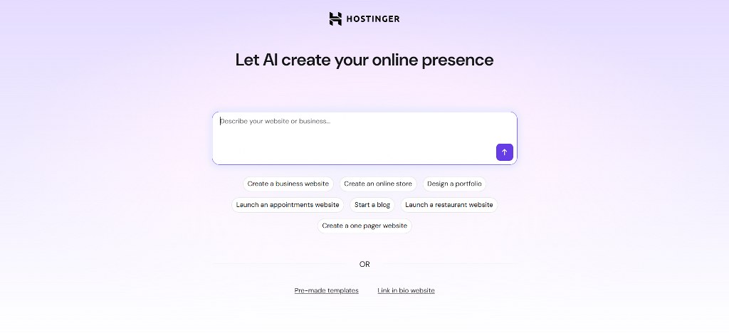 Hostinger AI website builder prompt input screen