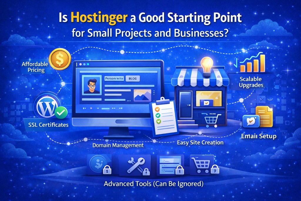 Hostinger benefits for small projects and businesses infographic