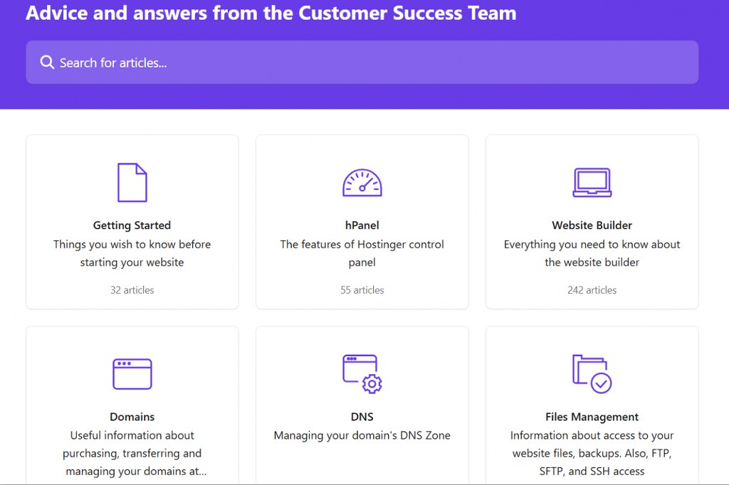 Hostinger knowledge base and customer support help center