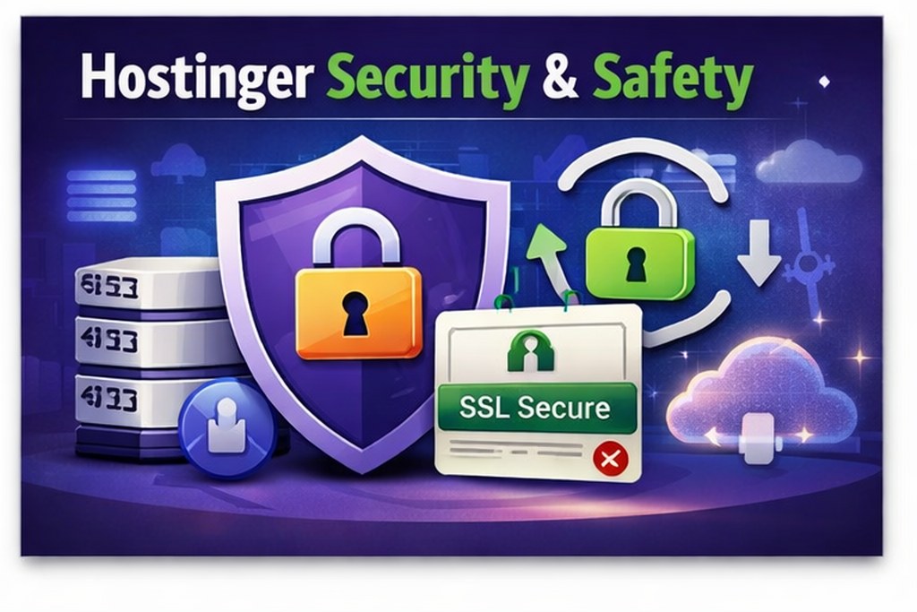 Hostinger security and safety features with SSL protection illustration
