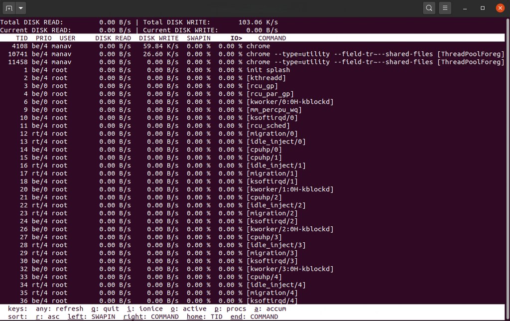 IOTOP command in Linux.