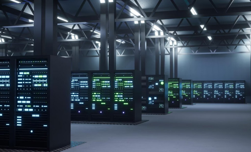 Modern data center providing cloud services.