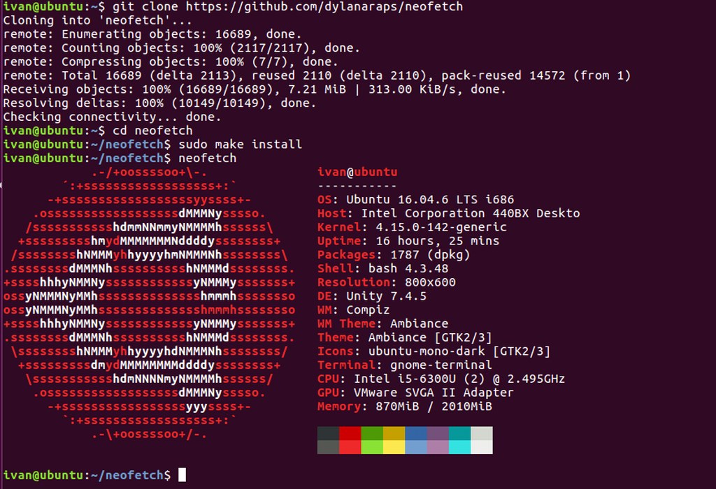 Neofetch's command on Ubuntu.