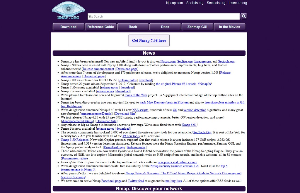 Nmap.org website homepage.