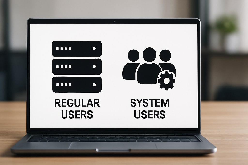 Regular and system users concept on a laptop.