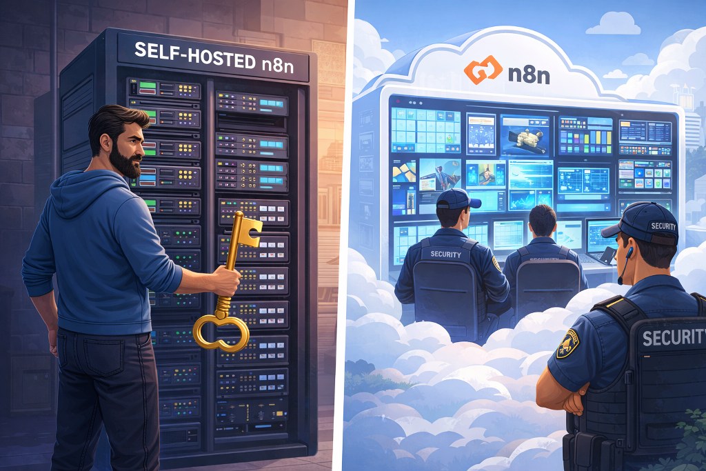 Self-hosted n8n server vs cloud hosted n8n security comparison