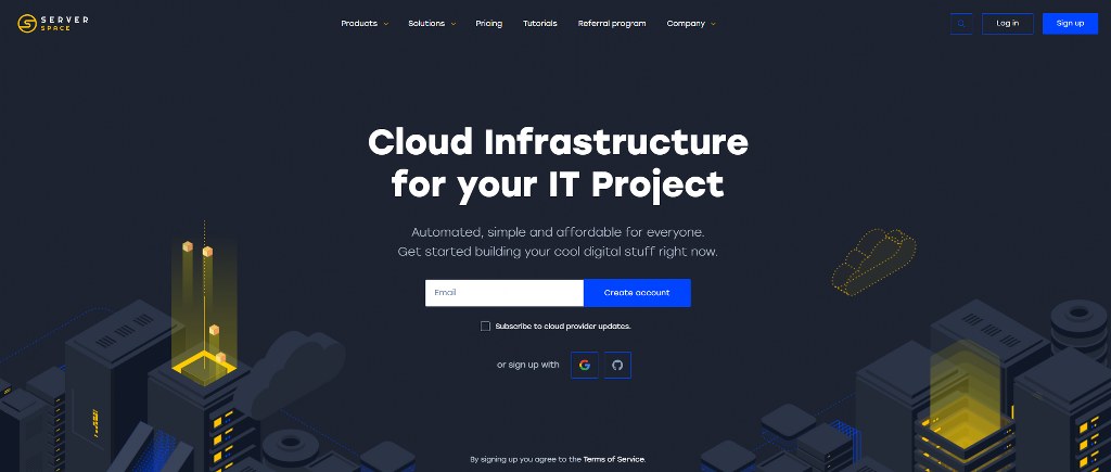 Serverspace's website homepage.