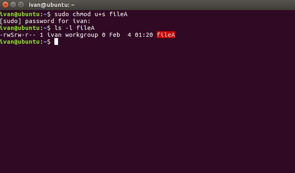 Setting SUID on a file.