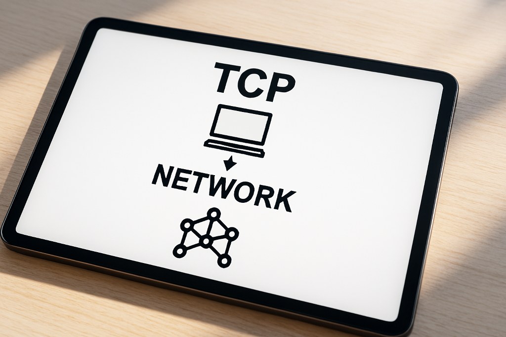 TCP and network relationships concept on a tablet.