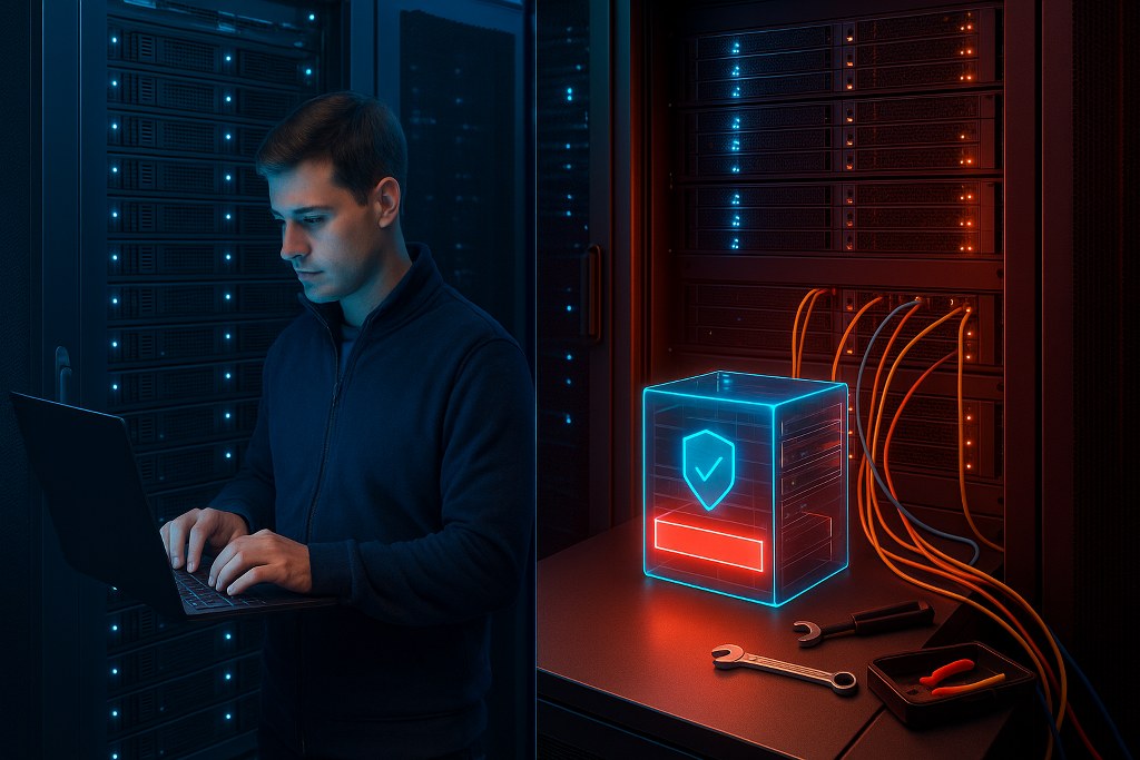 Two images seperated showing managed and unmanaged VPS servers.