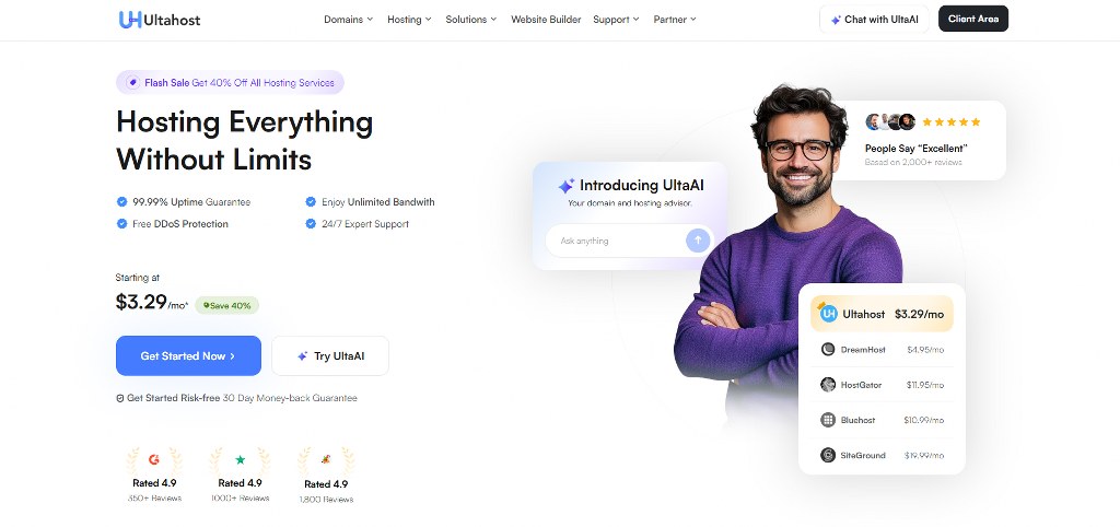 UltaHost's website homepage.