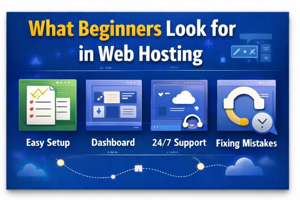 What beginners look for in web hosting features infographic