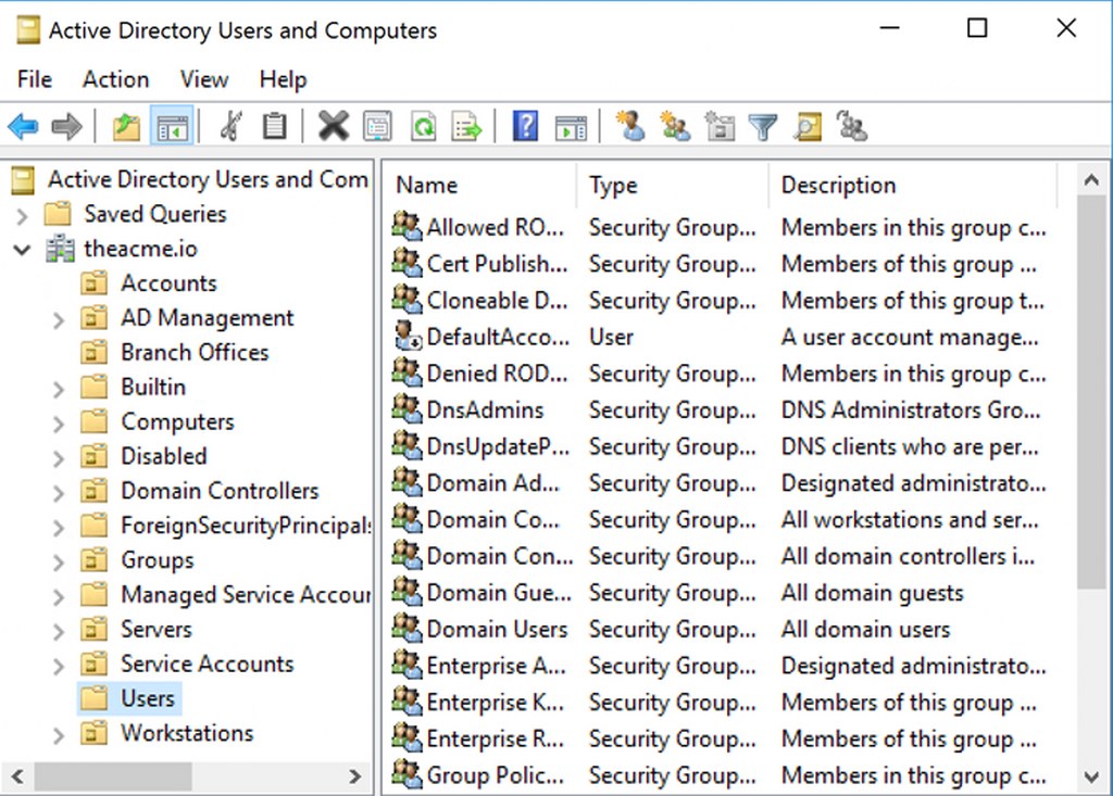 Windows Active Directory window.