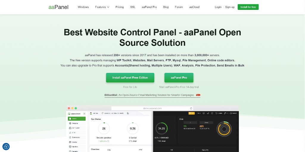aaPanel's website.