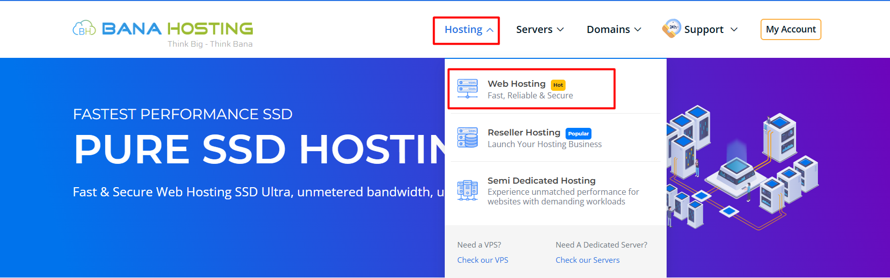 capture d’écran du bouton Web Hosting de BanaHosting