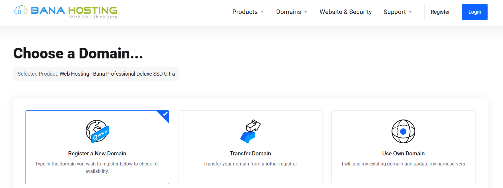 capture d’écran du menu de domaine BanaHosting