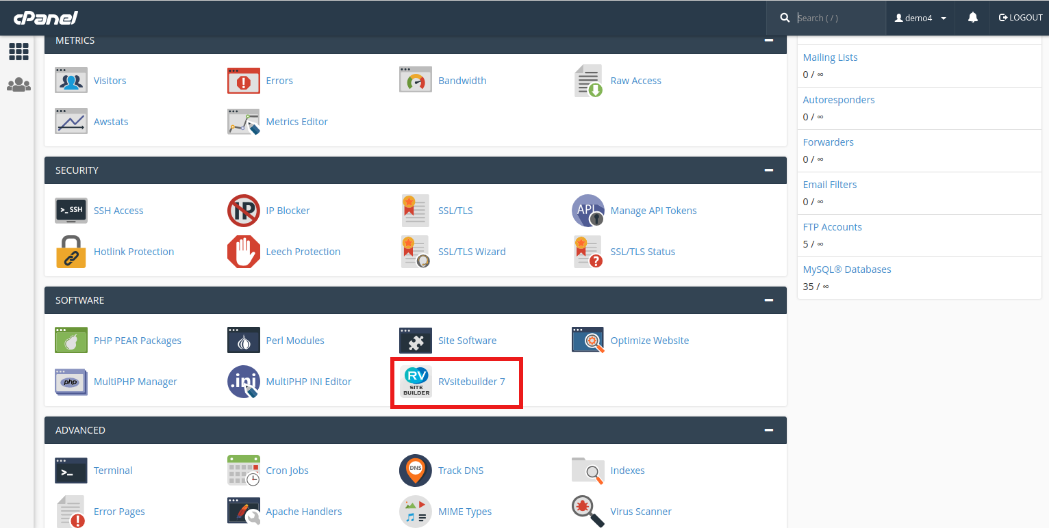 capture d’écran du bouton RVsitebuilder