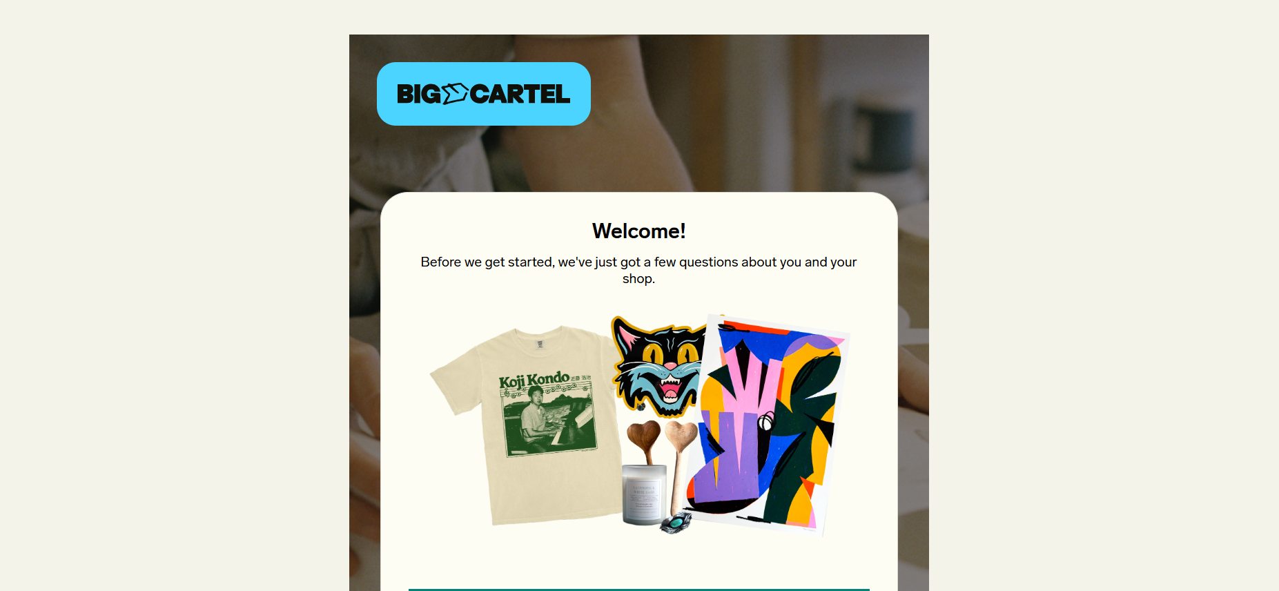 screenshot of Big Cartel welcome page