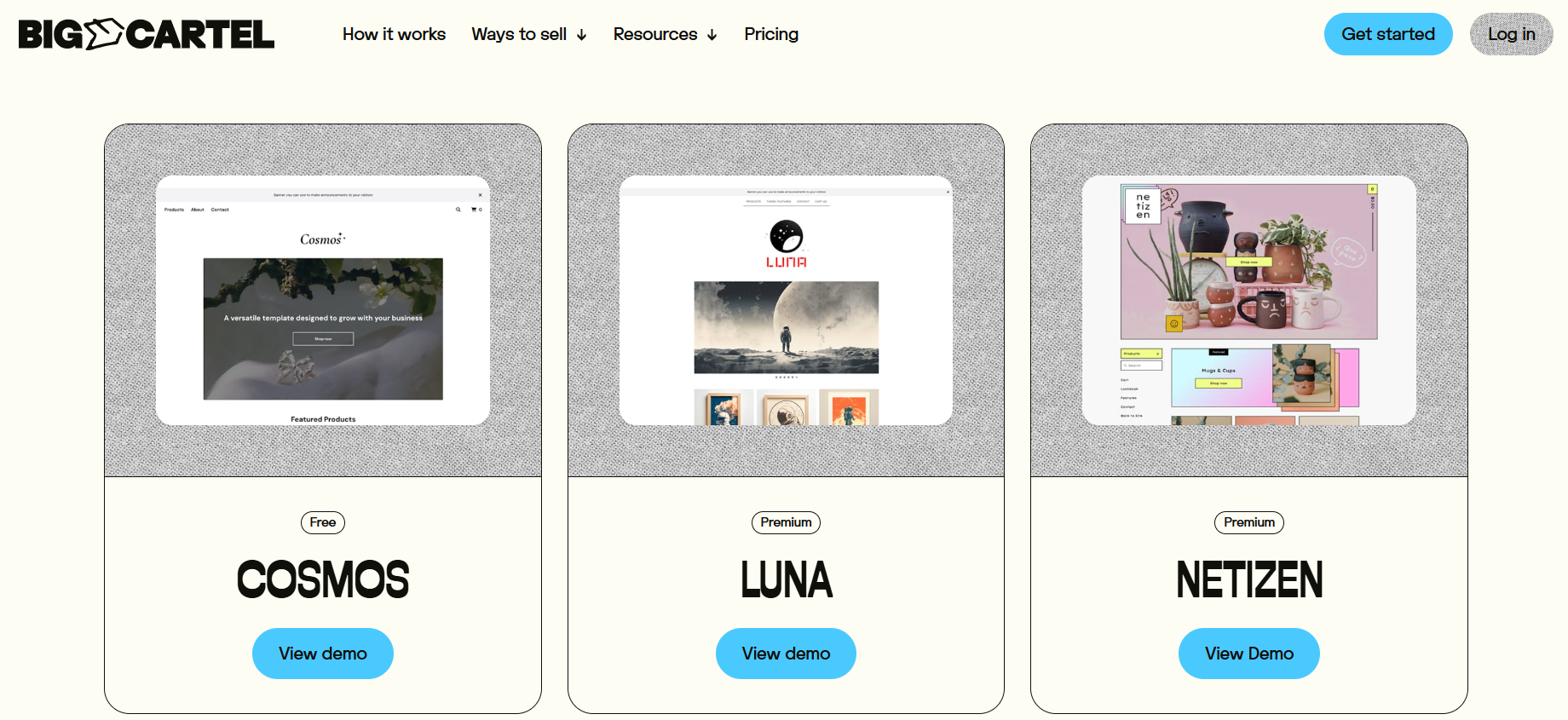 screenshot of Big Cartel themes