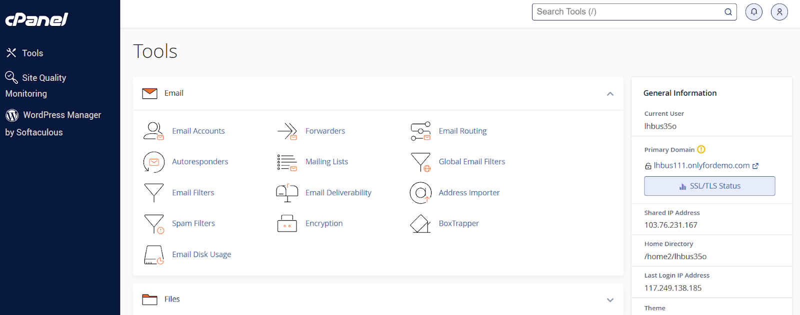 screenshot of cPanel