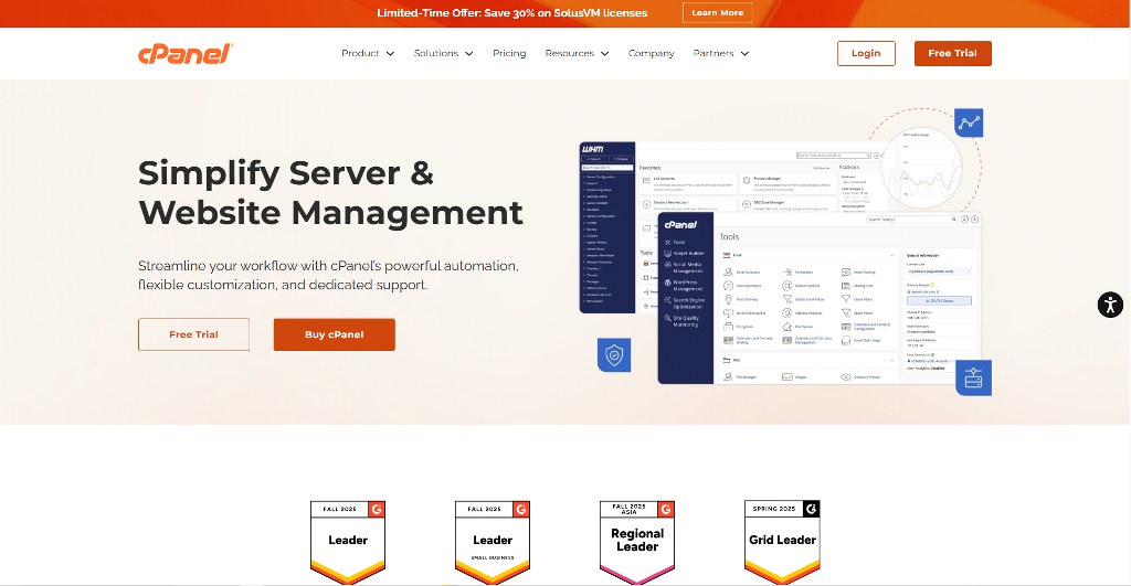 cPanel's website homepage.