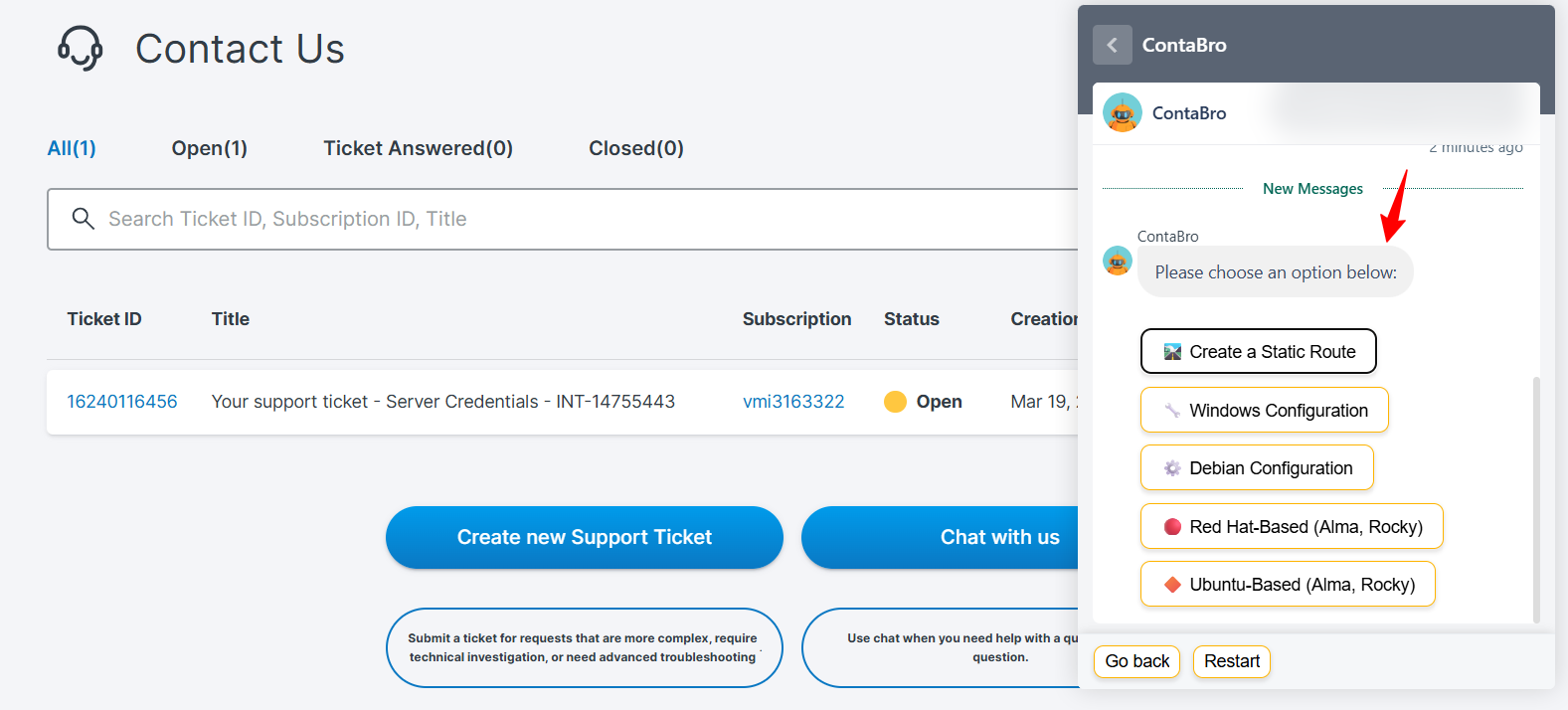 screenshot of Contabo Livechat conversation