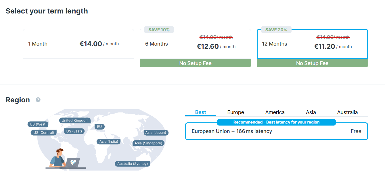 screenshot of Contabo hosting plan configurations
