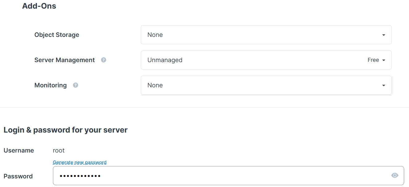 screenshot of Contabo hosting plan Add-ons configurations