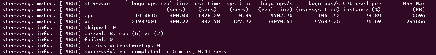 screenshot of Stress Test result